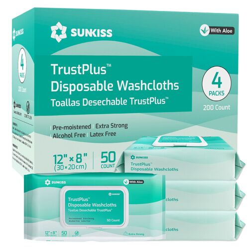 SUNKISS Trustplus Lot de 200 lingettes nettoyantes extra-épaisses pour incontinence et hygiène intime adulte - 20 x 30 cm