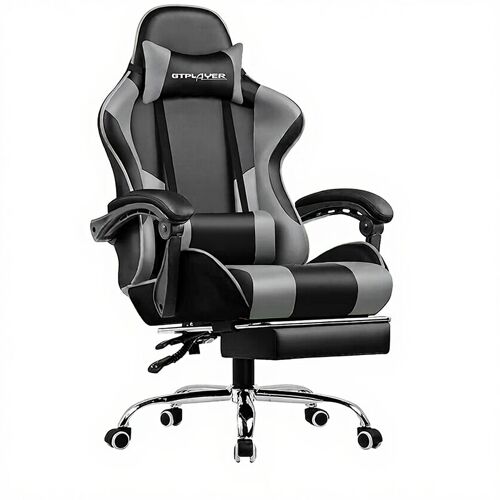 GTPLAYER Chaise gaming en similicuir avec hauteur d¿assise et dossier réglables gris - 51 x 52 x 135 cm