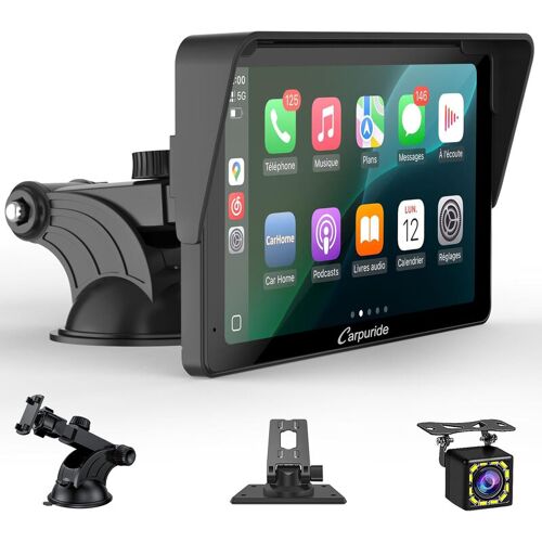 Carpuride V3r Écran Carplay Portable Pour Airplay & Android Auto Sans Fil, Écran Tactile 7" 1080 P Avec Caméra De Recul 720p, Bt 5.0, Mirrorlink, Lecture Usb, Puce De Réduction De Bruit, Entrée Aux