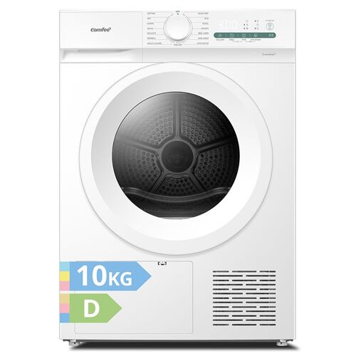 Comfee' CD10EHP05W-HR Sèche-linge à pompe à chaleur, 10 kg, classe énergétique D avec technologie de pompe à chaleur, lumière UV pour une pureté hygiénique, fonction de rafraîchissement, écran LED, séchage rapide, blanc