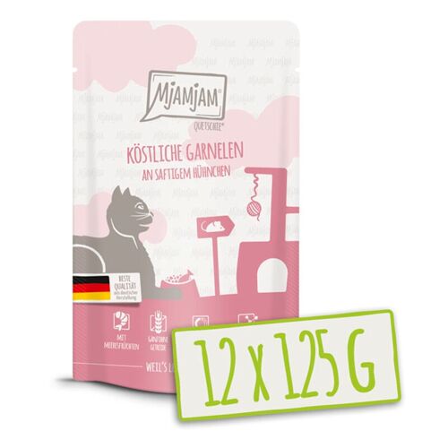Mjamjam - Nourriture Pour Chat - Quetschie - Délicieuses Crevettes Et Poulet Juteux - 125 G X 12