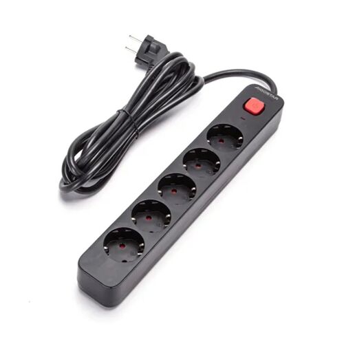 Multiprise Aigostar Lines 5 Prises 3G1,5 mm² 3 m Puissance Max 3680 W avec Interrupteur Carré - Noir
