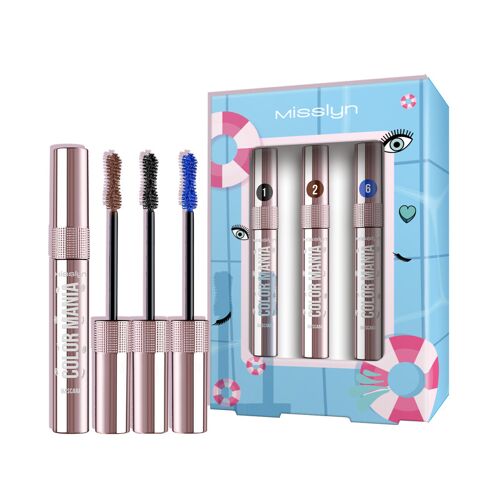 Misslyn Color Mania Coffret De Mascara N° 1 (1 Noir + 2 Marron + 6 Bleu Océan) - Cadeau Pour La Fête Des Femmes 