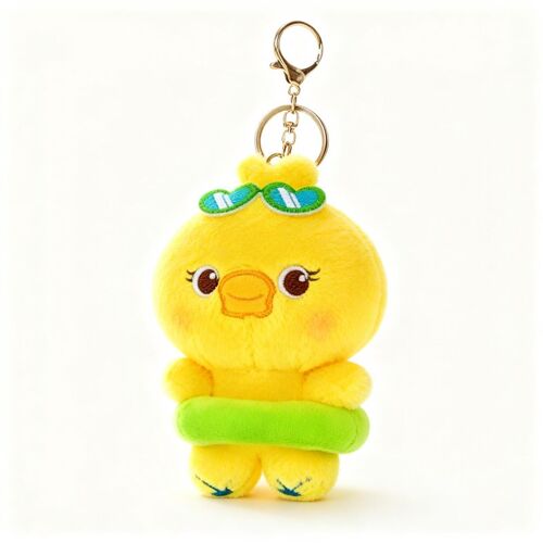 Porte-clés en forme de boudin de natation en peluche, série pour petits animaux, jaune, 12 cm