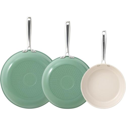 ¿20%Off¿Redchef Gemstone Aluminum Ii Series, Lot De 3 Poêles À Frire En Céramique, Extérieur Vert, Intérieur Beige