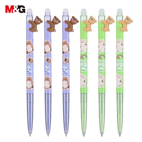 M&g Puffy Animals Lot De 6 Stylos Gel Effaçables À Encre Bleu Cristal, Pointe Extra Fine 0,4 M Et Motif Animal Mignon