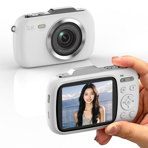 Komery G7 Appareil photo numérique portable 5 K 80 MP UHD avec zoom 18 X - Blanc