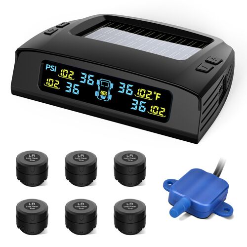Tymate Système De Surveillance De La Pression Des Pneus Avec 4 Capteurs, 0 À 87 Psi, 6 Modes D¿Alarme, Répéteur Et Écran Lcd Couleur Pour Camionnette/Remorque/Camion/Suv