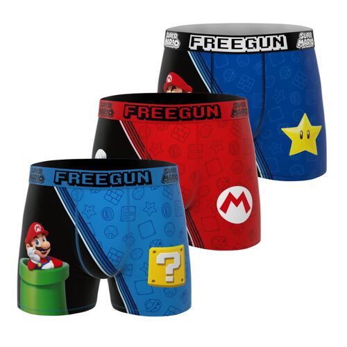 Freegun Lot De 3 Boxers Pour Homme Super Mario Bros Bleu/Rouge/Noir - Taille S