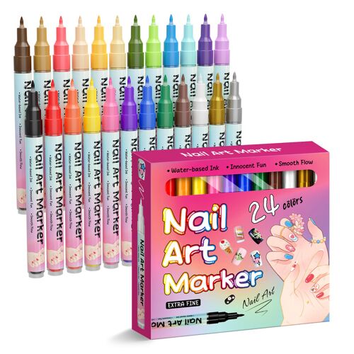 Set De 24 Stylos De Nail Art 0,5 Mm Imperméables Et À Séchage Rapide