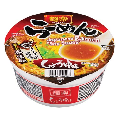 Menraku Hikari Miso Ramen Instantanés En Bol Saveur Sauce Soja 76 G