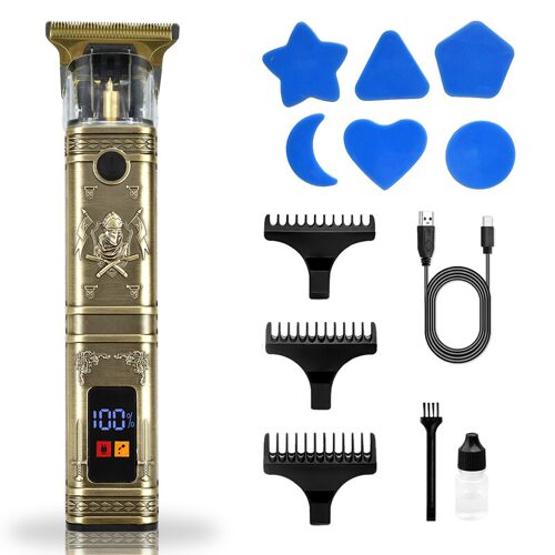 Tondeuse Kit de tondeuse mini professionnel tout-en-un, tondeuse sans fil rechargeable par USB avec écran numérique, gabarits de coiffage (étoile/c?ur/lune) et peigne guides - Outil de toilettage précis