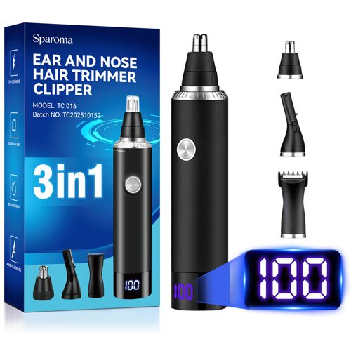 Sparoma Tondeuse Nez & Visage 3-En-1 Homme ¿ Tondeuse Nez Et Oreilles Avec Tondeuse Sourcils & Précision, Moteur 7800 Rpm, Autonomie 120 Min, Ipx7 Étanche, Lames Inox, Affichage Led, Recharge Usb-C ¿ Tc-016, Noir 