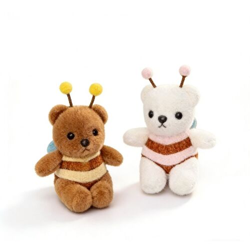 Porte-clés en peluche motif ours et abeille 12 cm (Modèle aléatoire)