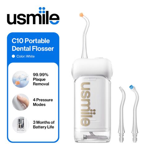 Usmile C10 Hydropulseur Portable, Autonomie De 95 Jours, 4 Modes, Buse 360°, Réservoir 180 Ml, Ipx7 Étanche - Blanc