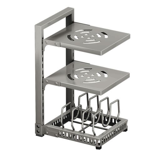 Maxcook MCZW9187 Organisateur de placard pour couvercles, casseroles et poêles avec 3 niveaux réglables en acier au carbone - 23 x 28 x 43 cm