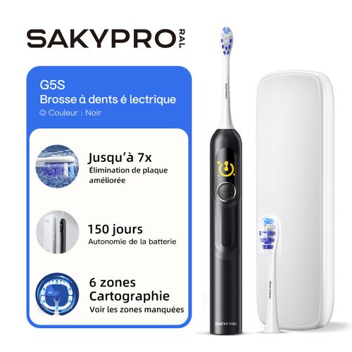 SAKYPRORAL G5S Brosse à dents électrique intelligente avec écran, minuterie et étui de rangement - Noir