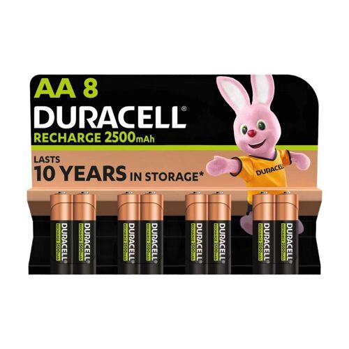 DURACELL Lot de 8 piles rechargeables AA, 2500 mAh, NiMH et préchargées