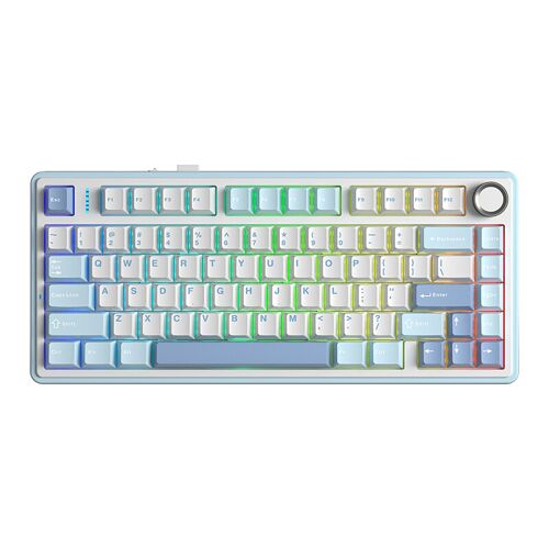 AULA F75 clavier sans fil mécanique 75 %, disposition QWERTY US, tri-mode (filaire/Bluetooth/2,4 GHz) - Bleu Sel Marin/Bois Gris V3 Switch