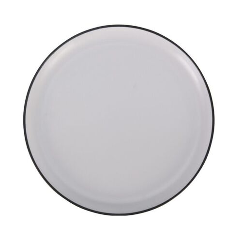 Assiette En Mélamine - 25 Cm - Blanc Avec Bordure Noire