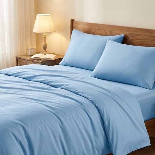 Ochama Parure De Lit En Coton Pur Bleu - 1 X Housse De Couette 200 X 200 Cm Et 2 X Taies D'oreiller 60 X 70 Cm
