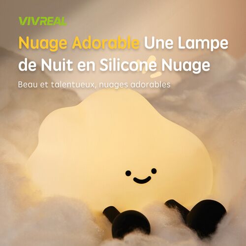 Vivreal A023 Veilleuse Led Nuage Rechargeable En Silicone Souple, Abs Et Pp, 3 Niveaux De Luminosité, Charge Type-C - Blanc