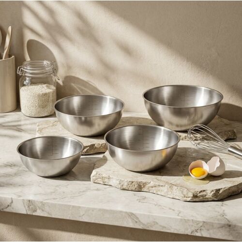 Purecook Ensemble De Bols À Salade Style Japonais En Acier Inoxydable 304 Avec Bords Enroulés | Lot De 4 Bols Finition Naturelle