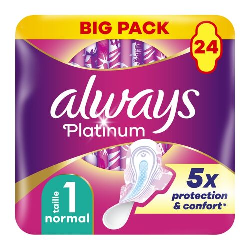 Always Serviettes Hygiéniques Platinum Normales Avec Ailettes, 24 Unités