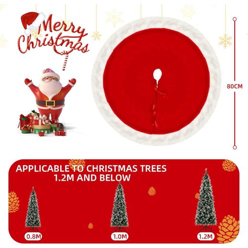 SALCAR Tapis d'arbre de Noël rond en velours rouge - 80 cm