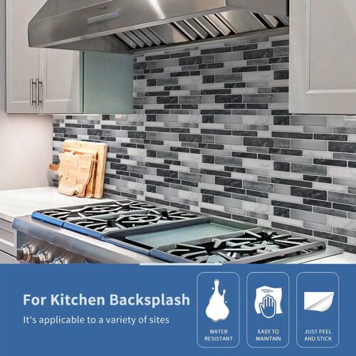Art3d Lot de 10 carreaux de mur autocollants, revêtement de plan de travail en vinyle à décoller et à coller pour cuisine, 30 x 30 cm, carreaux décoratifs texturés - adhérence forte pour carrelage, béton, plâtre