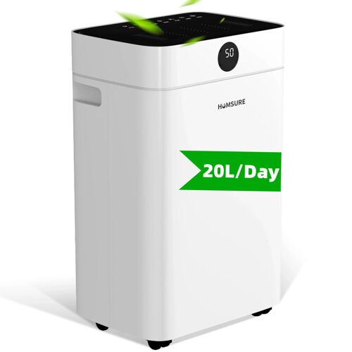 HUMSURE Déshumidificateur 20 L/jour pour pièces de 50 m², réservoir d'eau de 2,8 L, minuterie 24 h, R290, dégivrage automatique, vidage continu, portable