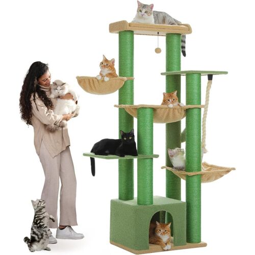 Pawz Road Grand Arbre À Chat Avec Hamacs, Griffoirs Et Niche Vert - 170 Cm