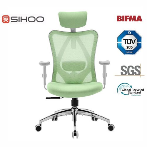 Sihoo M18 Chaise de bureau ergonomique avec appui-tête et soutien lombaire réglables pour bureau à domicile vert Morandi
