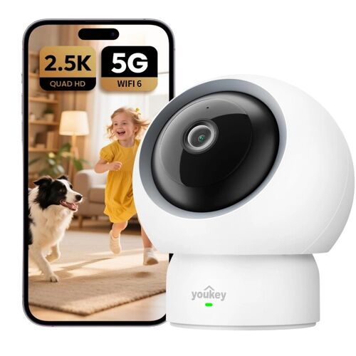 UNIVIEW Youkey P310 Caméra de Surveillance Intérieure PTZ 2,5K, Détection 360° des Personnes, Animaux et Pleurs de Bébé, Wi¿Fi 6 (2,4/5 GHz), Suivi Automatique, Audio Bidirectionnel, Appairage Bluetooth, Aucun Abonnement Mensuel