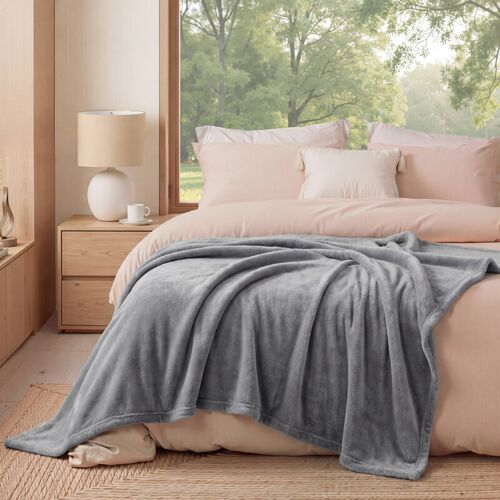 Plaid Polaire Couverture Canapé - Douillette en Microfibre en Flanelle, Douce et Chaude, Jeté de Canapé Grande Taille, XL 130 x 150 cm, Gris, 90% Polyester