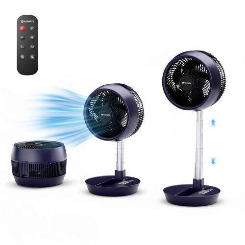 Ventilateur de Circulation d'Air Pliable Airmate, Moteur DC Économe en Énergie, Silencieux 32dB, Télécommande, 8 Vitesses & Mode Tempête, Minuterie 8h, Hauteur Réglable, Compact Portable, Nettoyage Facile