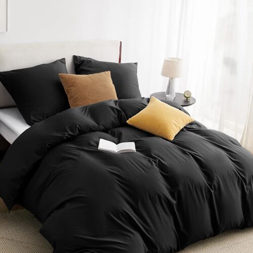 Parure De Lit En Microfibre Avec Housse De Couette De 80 X 80 Cm Et Taie D'oreiller Noir 155 X 220 Cm, 90% Polyester