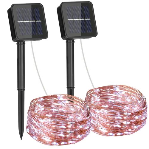 Vivreal Lot De 2 Guirlandes Lumineuses Solaires En Fil De Cuivre, 80 Led Blanc Froid Pour Jardin ¿ 8 M