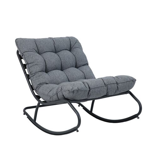 Chaise À Bascule De Jardin Avec Base En Métal Et Coussin Épais - Gris Foncé