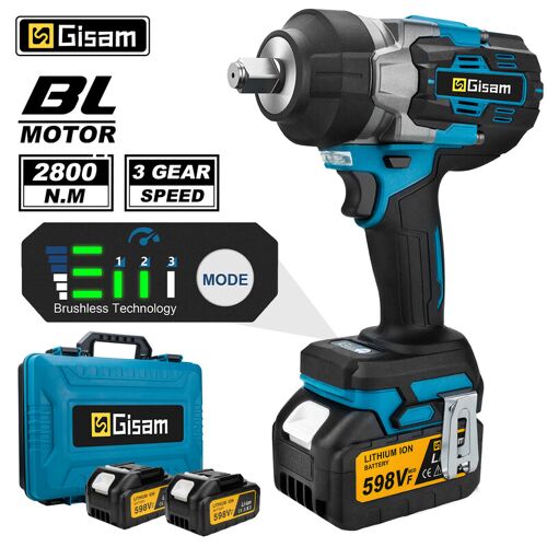 Gisam Clé À Chocs Électrique Brushless Sans Fil 2800 N.M 1/2 Pouce, Compatible Avec Batterie Makita 18 V
