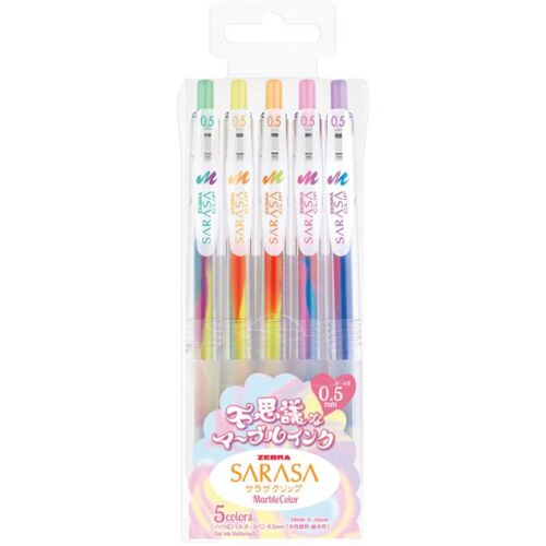 Zebra Sarasa Lot De 5 Stylos Bille Rétractables - Encres Marbrées