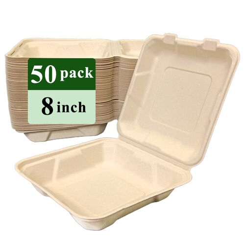 Boîte coquille jetable en fibre de bambou Ruibamboo 8 pouces - Lot de 50