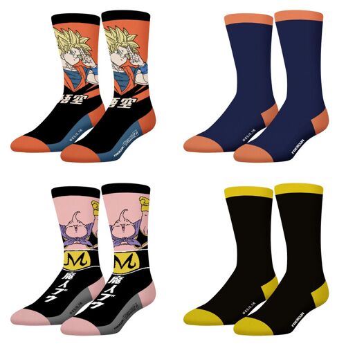 Freegun Lot De 4 Paires De Chaussettes Homme Tennis Dragon Ball Z Jaune/Noir/Rose/Orange/Bleu Marine - Pointure 39/42