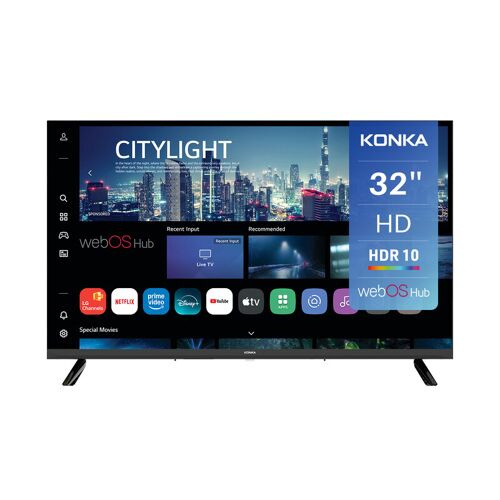 Konka Smart TV DLED 32 pouces (80 cm) - HD 720p, webOS Hub, HDR10, Dolby Audio, Airplay, LG Channels, WiFi, Bluetooth, HDMI eARC, Tuner DVB-T/T2/C/S/S2, Classe énergétique E, KDG32YR682ANTS