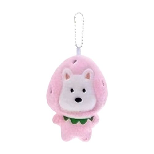 Porte-clés en peluche motif chiot et fraise 10 cm