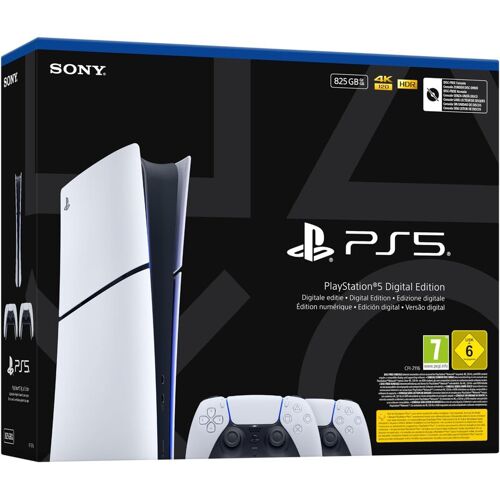 Sony Console PlayStation 5 Slim Digital avec 2 Manettes PS5 sans fil Dualsense - Blanc - Version EU