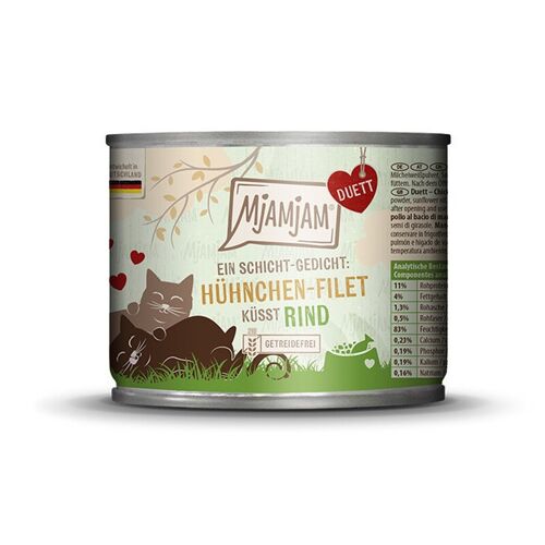 Mjamjam Duett Nourriture Pour Chat Filet De Poulet Rencontre Le B?Uf : Un Véritable Coup De Foudre - 190 G