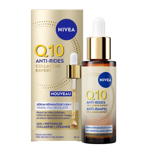 Nivea Q10 Anti¿Rides Collagène Expert Sérum Réparateur 3¿En¿1 Visage 30ml