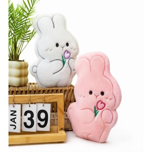 Peluche mignonne de lapin tenant des fleurs 21 cm (Modèle aléatoire)