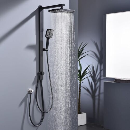 Système De Douche Pluviale Homelody Sans Accessoires, Douche À Main Noire Avec 3 Fonctions, Grande Tête De Douche Carrée, Douche En Forêt Pluviale, Barre De Douche Réglable En Hauteur De 950 À 1180 Mm.